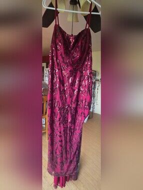 Embellished Burgundy Sequin Prom Dress with Spaghetti Straps